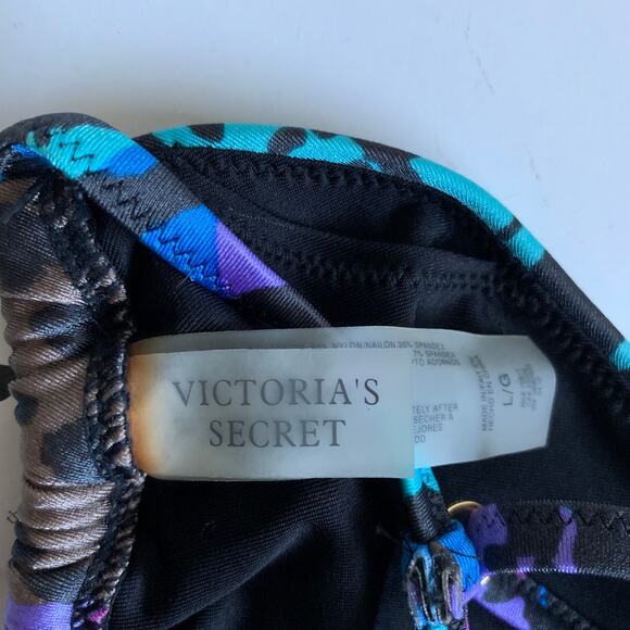 Victoria's Secret L Leopard Cheetah Print Triangle Bikini Top Swim Black Purple - Picture 3 of 12